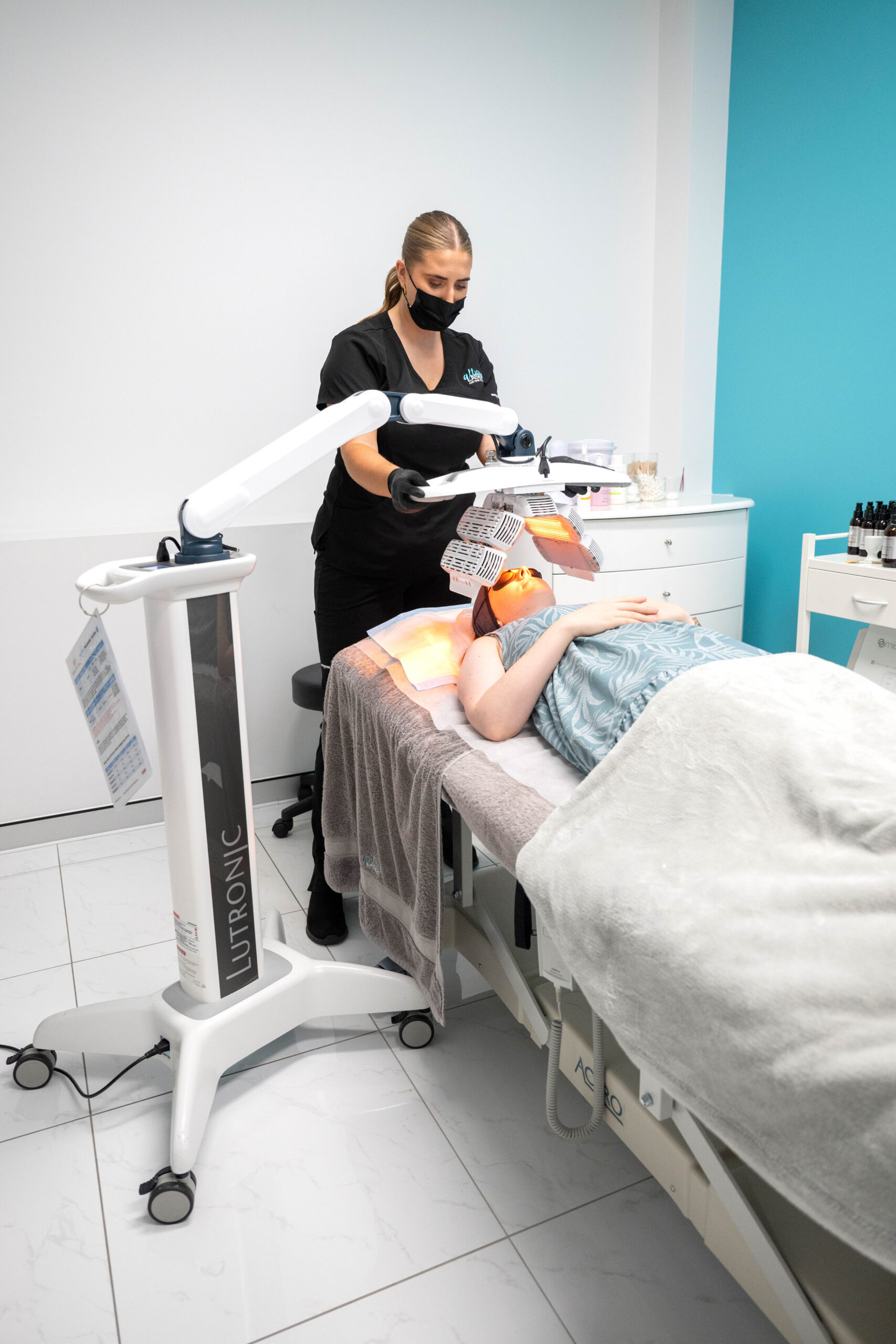 Woman undergoing LED light therapy