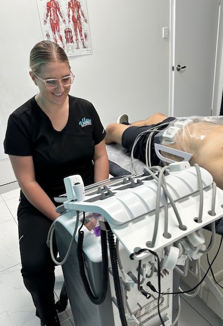 Patient undergoing truSculpt treatment