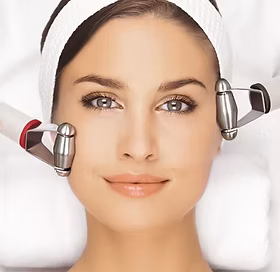 Woman undergoing facial thread treatment